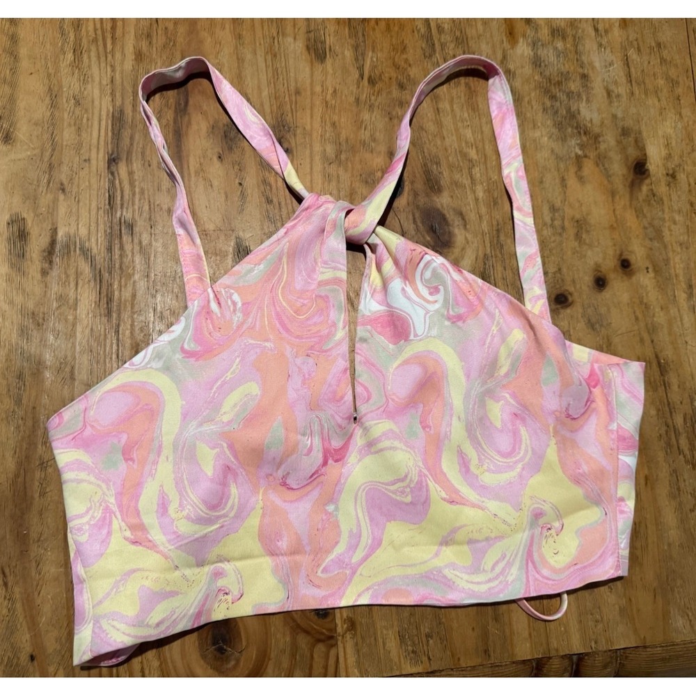 Zara Pink/Yellow Tie Dye Satin Crop Top Sz XS